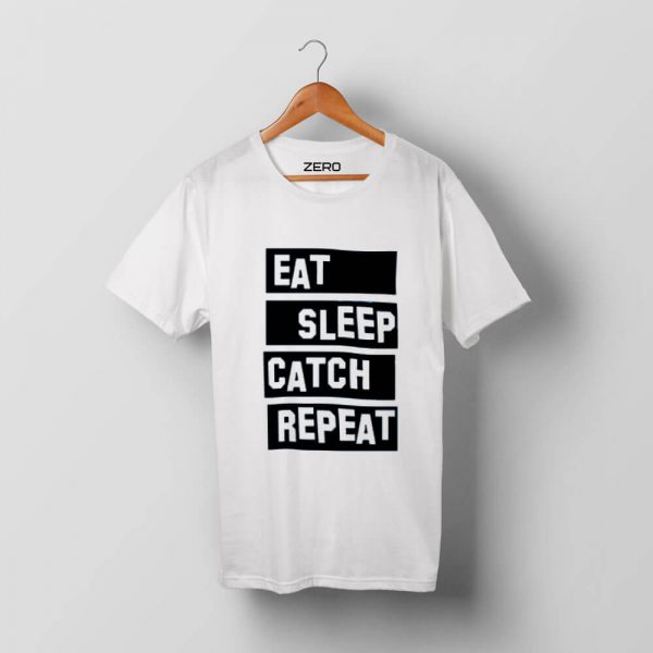 T-shirt bramkarski z nadrukiem EAT SLEEP CATCH REPEAT
