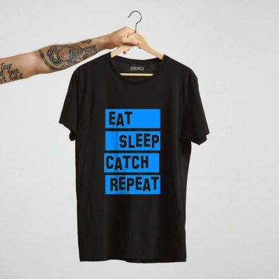 T-shirt bramkarski z nadrukiem EAT SLEEP CATCH REPEAT