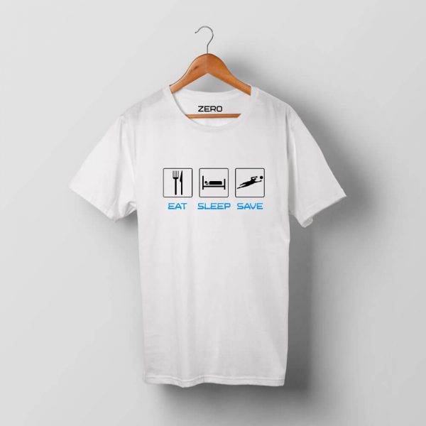 T-shirt bramkarski z nadrukiem EAT SLEEP SAVE
